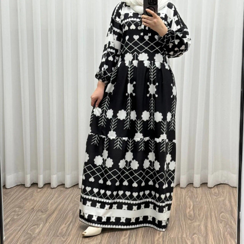 پیراهن فلور بوگاتی مدل گوله برفی فری سایز تا 48 چهارفصل شیک و راحت بدون چروک و سایه اندازی بند کمر قابل تنظیم زنانه و دخترانه