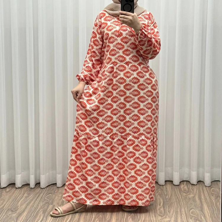 پیراهن ساحلی نخی فری سایز خاطره کد 1178 شسته شده بدون آبرفت و رنگ رفت مناسب تا سایز 48 کمربنددار