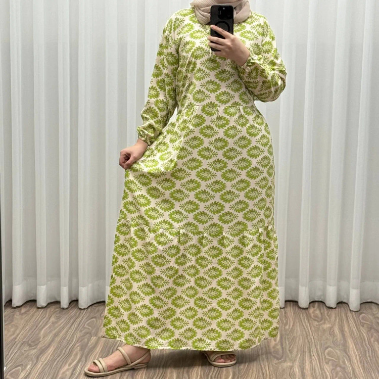 پیراهن ساحلی نخی فری سایز خاطره کد 1178 شسته شده بدون آبرفت و رنگ رفت مناسب تا سایز 48 کمربنددار