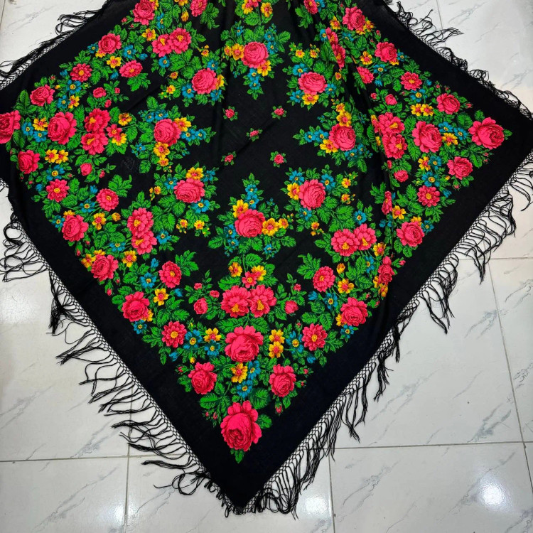 روسری ترکمن اصل پشمی ضخیم زنانه قواره بزرگ تولید روسیه مناسب پاییز زمستان بهار