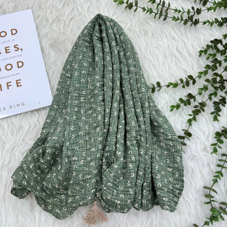 شال طرحدار نخی جوانه کد 1345 قواره 200×85 سانت بدون آبرفت و رنگ رفت