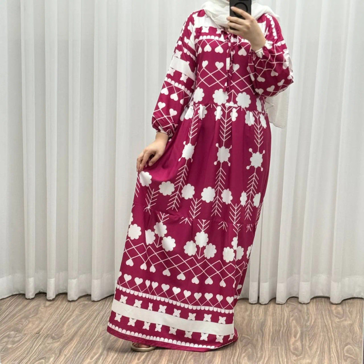 پیراهن فلور بوگاتی مدل گوله برفی فری سایز تا 48 چهارفصل شیک و راحت بدون چروک و سایه اندازی بند کمر قابل تنظیم زنانه و دخترانه