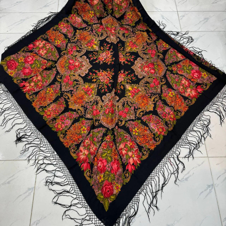 روسری ترکمن اصل پشمی زنانه ضخیم قواره بزرگ مناسب پاییز زمستان بهار تولید روسیه