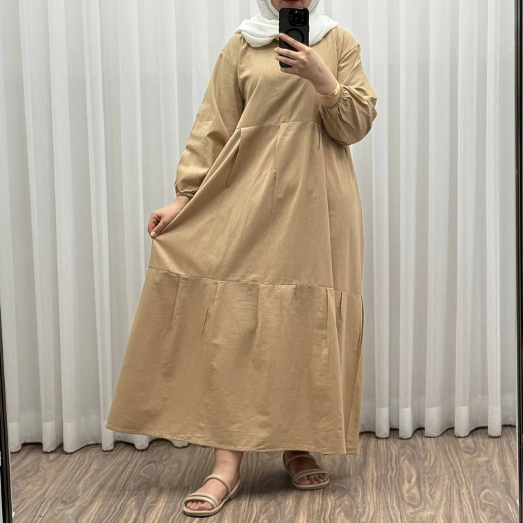 پیراهن ساحلی زنانه لینن فری سایز تا 48 تنخور شیک و راحت چهارفصل بنددار سایه نمیاندازد