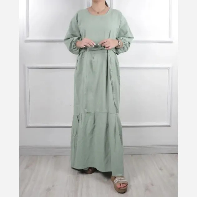 پیراهن ساحلی زنانه لینن فری سایز تا 48 تنخور شیک و راحت چهارفصل بنددار سایه نمیاندازد