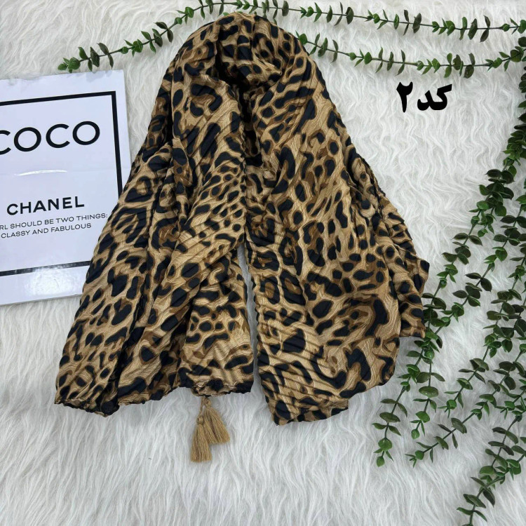 شال پلیسه پلنگی نخی زنانه کد 889 قواره 210x70 سانتیمتر بدون آبرفت و چروک