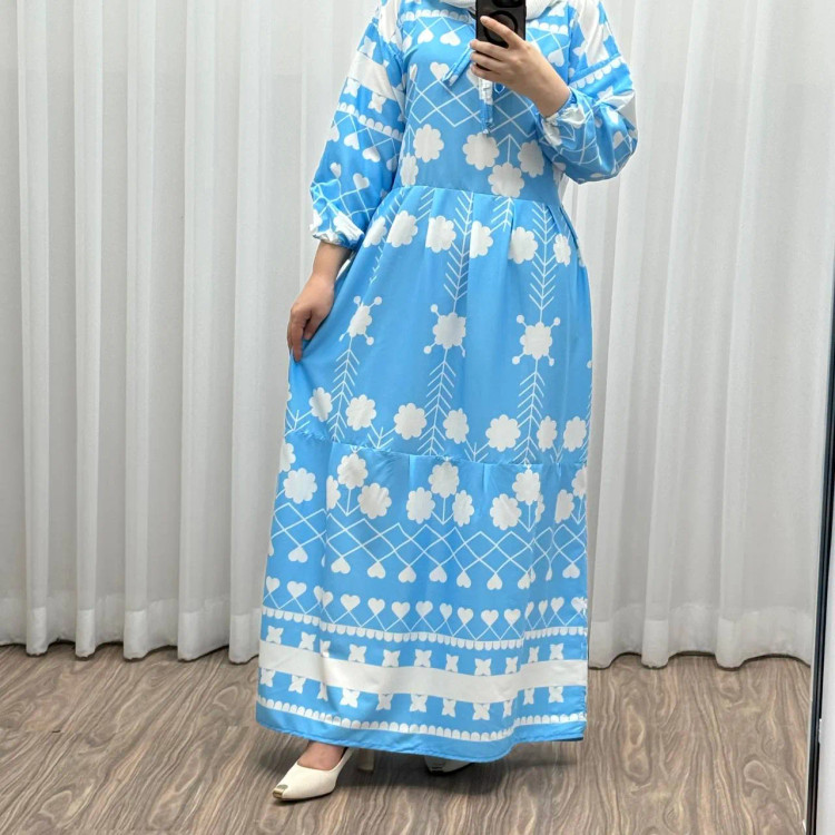 پیراهن فلور بوگاتی مدل گوله برفی فری سایز تا 48 چهارفصل شیک و راحت بدون چروک و سایه اندازی بند کمر قابل تنظیم زنانه و دخترانه