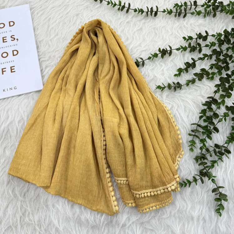 شال نخی لب عدسی ساده وارداتی برشکا قواره 200x80 سانتیمتر کرم رنگ