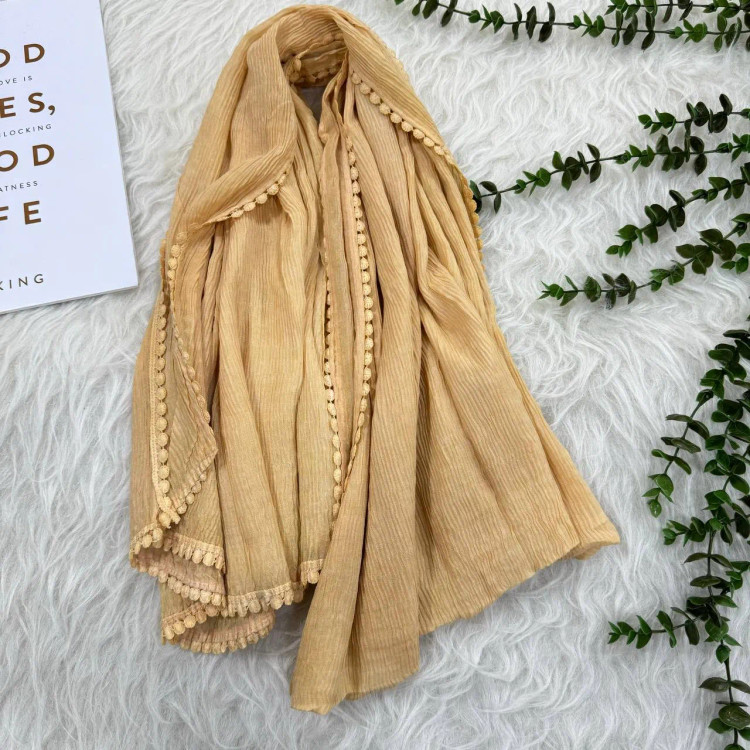 شال نخی لب عدسی ساده وارداتی برشکا قواره 200x80 سانتیمتر کرم رنگ