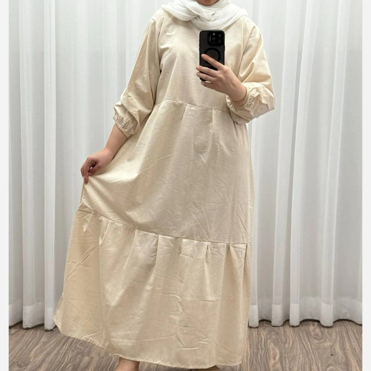 پیراهن ساحلی زنانه لینن فری سایز تا 48 تنخور شیک و راحت چهارفصل بنددار سایه نمیاندازد