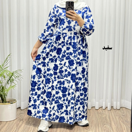 پیراهن ساحلی بوگاتی طرح گل فلور فری سایز تا 48 زنانه چهارفصل شیک و راحت بدون چروک و آبرفت کمربنددار