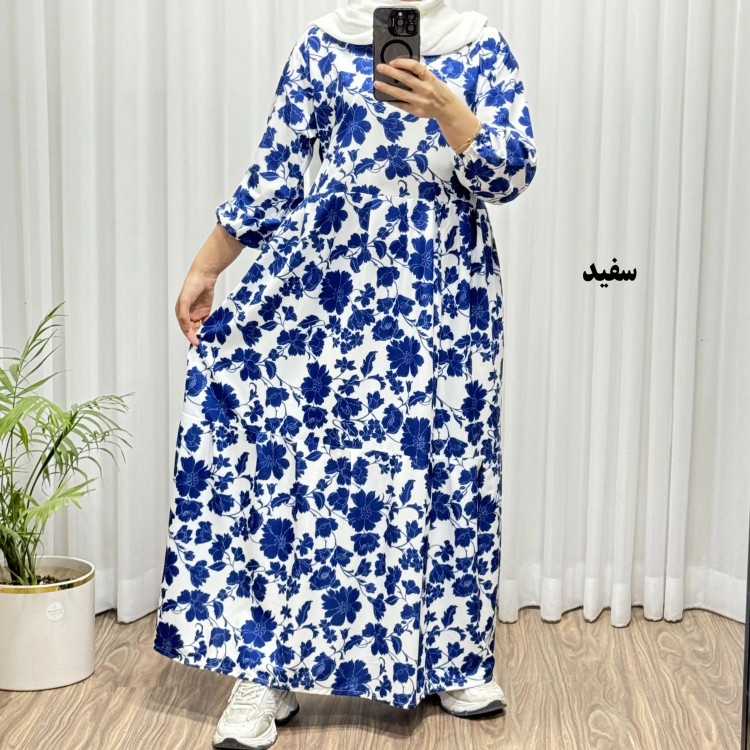 پیراهن ساحلی بوگاتی طرح گل فلور فری سایز تا 48 زنانه چهارفصل شیک و راحت بدون چروک و آبرفت کمربنددار