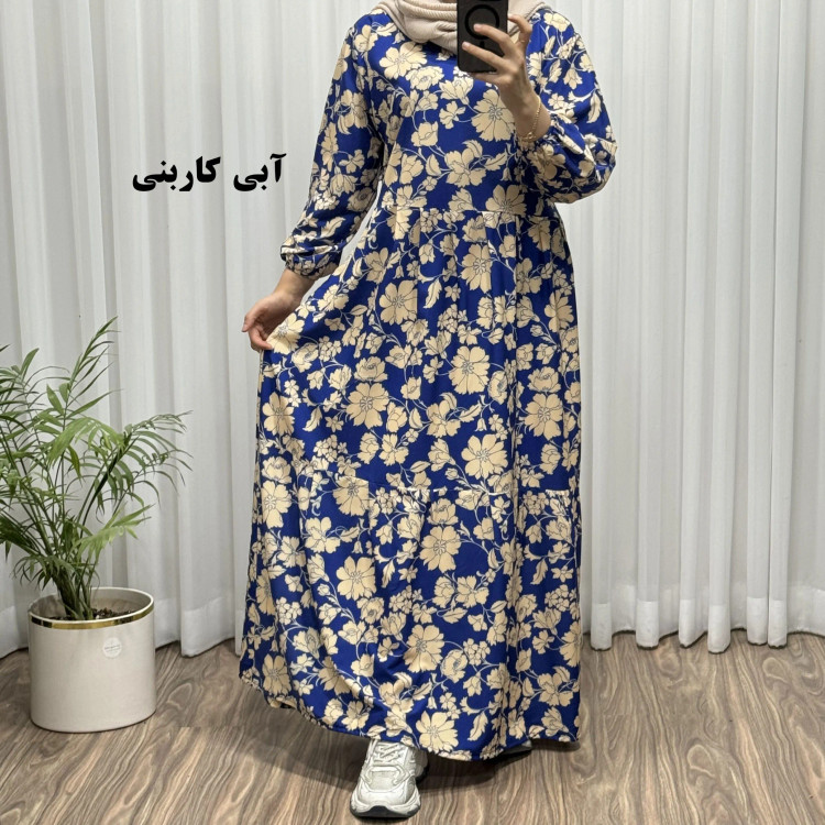 پیراهن ساحلی بوگاتی طرح گل فلور فری سایز تا 48 زنانه چهارفصل شیک و راحت بدون چروک و آبرفت کمربنددار