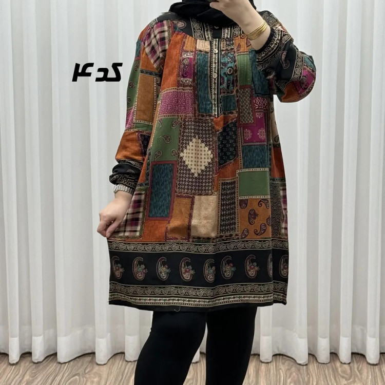 تونیک نخی وارداتی طرح چهل تیکه سایز بزرگ زنانه و دخترانه کد 1612