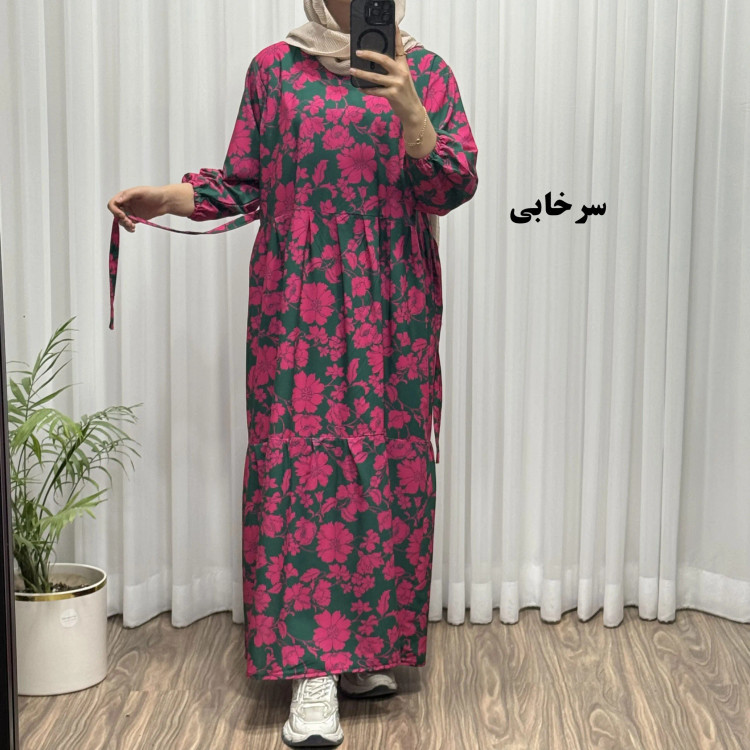 پیراهن ساحلی بوگاتی طرح گل فلور فری سایز تا 48 زنانه چهارفصل شیک و راحت بدون چروک و آبرفت کمربنددار