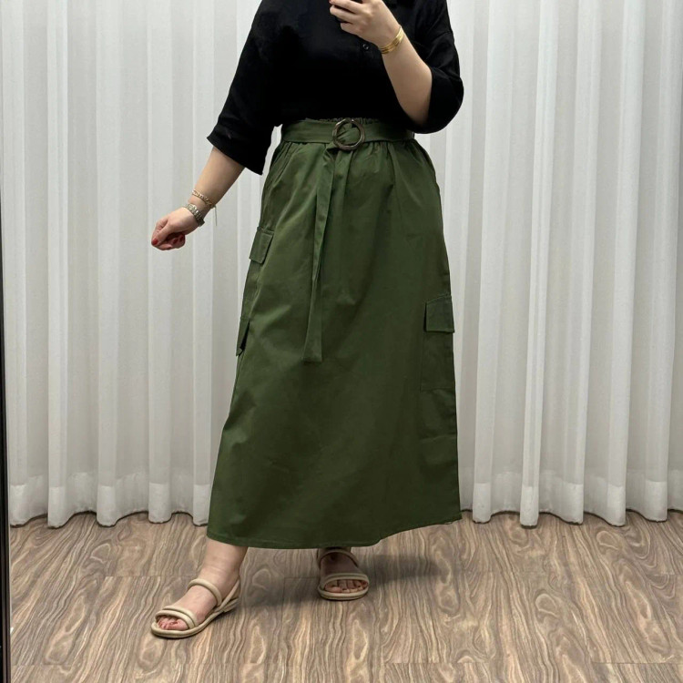 دامن کتان زنانه فری سایز تا 48 قد 90 سانتیمتر شیک و راحت چهارفصل