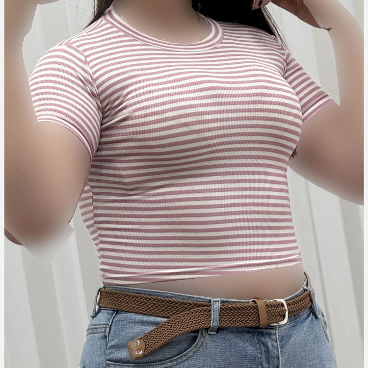 کراپ راه راه کبریتی چهارفصل زنانه دخترانه تنخور شیک سایز S M L XL XXL