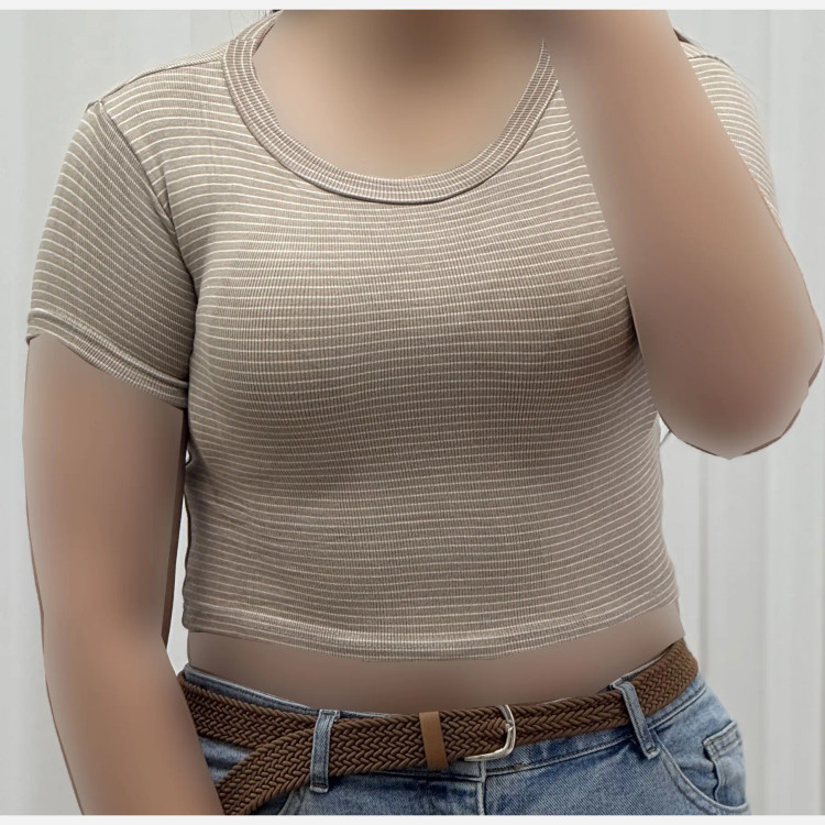 کراپ راه راه کبریتی چهارفصل زنانه دخترانه تنخور شیک سایز S M L XL XXL