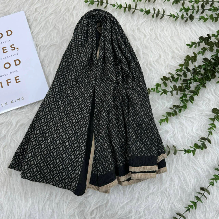 شال طرحدار نخی وارداتی قواره بزرگ 190x80 زنانه کد 948 بدون آبرفت و چروک