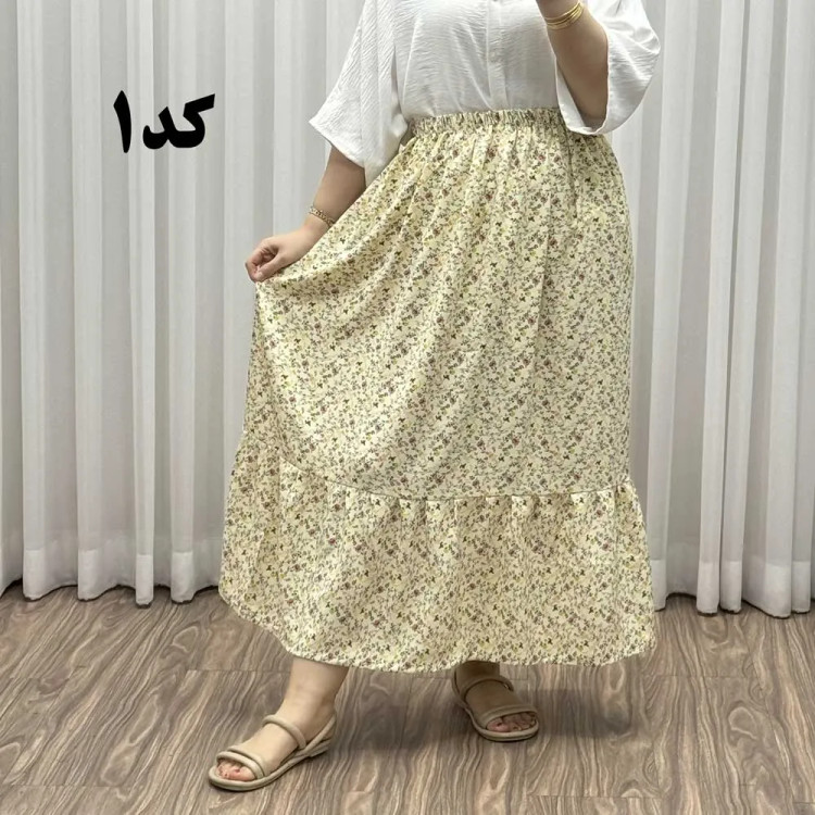 دامن نخ خارجی پاموق کد 1520 فری سایز مناسب تا 48 قد 93 سانتیمتر چهارفصل زنانه شیک راحت