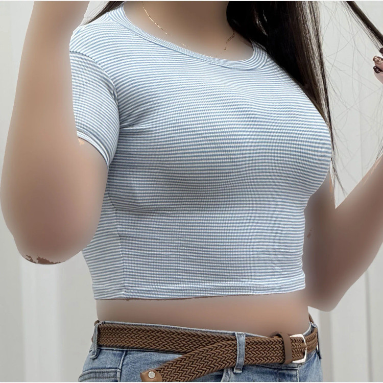 کراپ راه راه کبریتی چهارفصل زنانه دخترانه تنخور شیک سایز S M L XL XXL