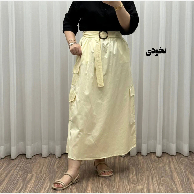 دامن کتان زنانه فری سایز تا 48 قد 90 سانتیمتر شیک و راحت چهارفصل
