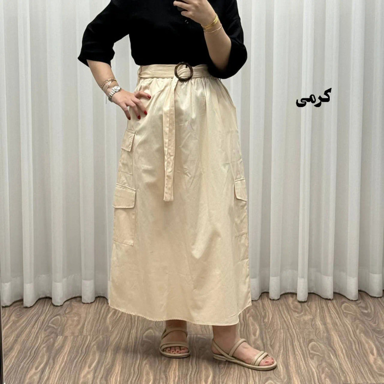 دامن کتان زنانه فری سایز تا 48 قد 90 سانتیمتر شیک و راحت چهارفصل