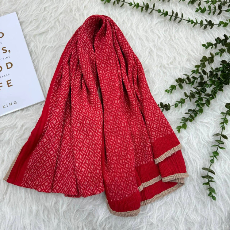 شال طرحدار نخی وارداتی قواره بزرگ 190x80 زنانه کد 948 بدون آبرفت و چروک