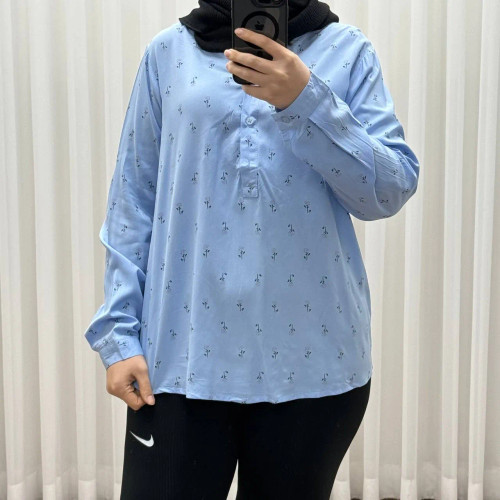 شومیز زنانه نخی مدل شکوفه فری سایز تا 50 تنخور شیک و راحت چهارفصل دکمهدار سایه نمیاندازد