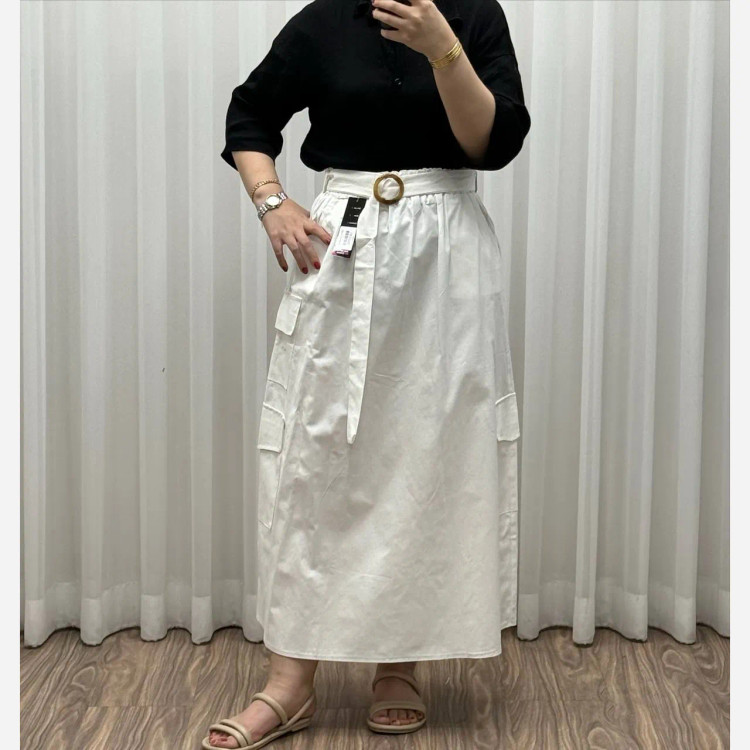 دامن کتان زنانه فری سایز تا 48 قد 90 سانتیمتر شیک و راحت چهارفصل