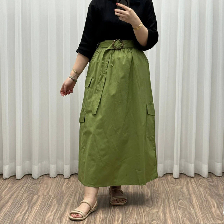 دامن کتان زنانه فری سایز تا 48 قد 90 سانتیمتر شیک و راحت چهارفصل