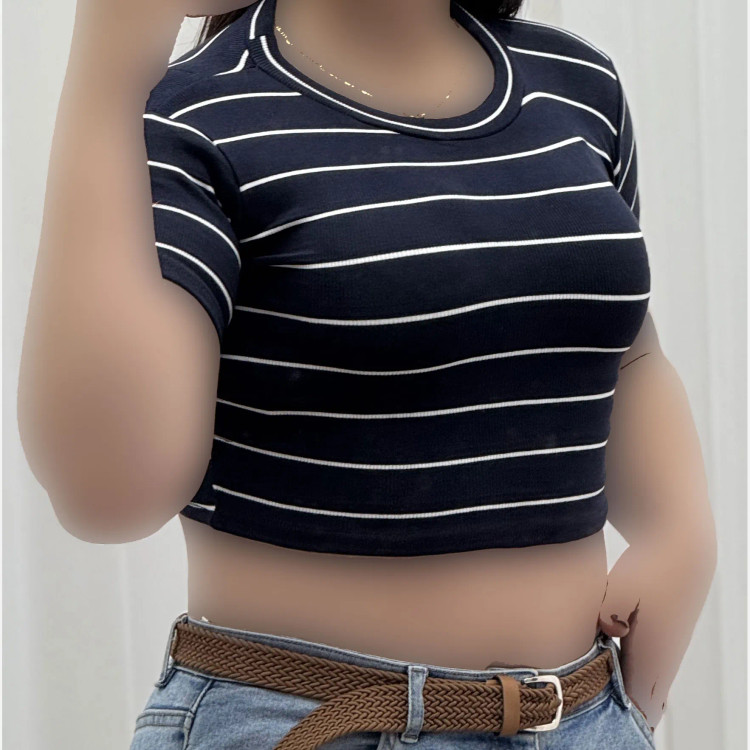 کراپ راه راه کبریتی چهارفصل زنانه دخترانه تنخور شیک سایز S M L XL XXL