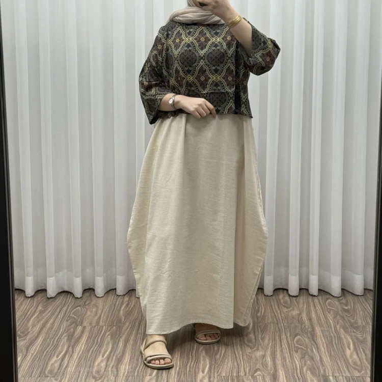 سارافون رویه لینن فری سایز زنانه شیک و راحت مناسب تا سایز 46 چهارفصل مناسب بارداری