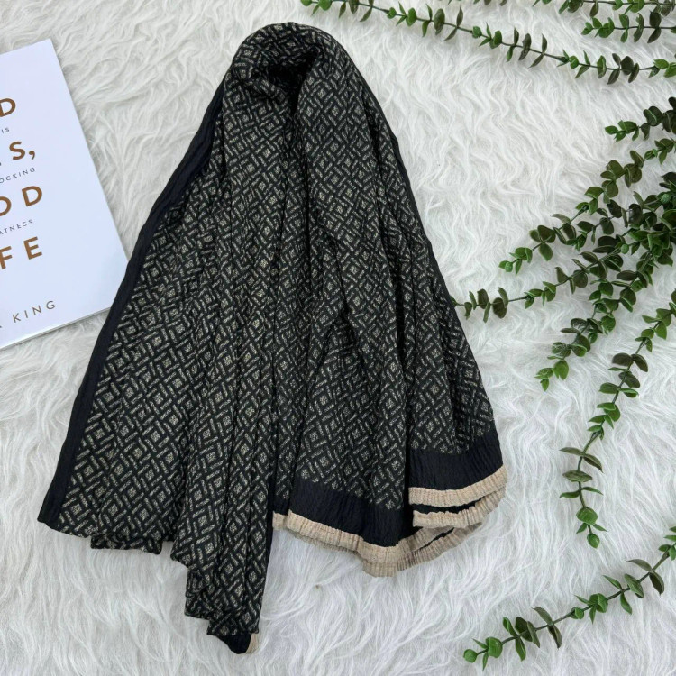 شال طرحدار نخی وارداتی قواره بزرگ 190x80 زنانه کد 948 بدون آبرفت و چروک