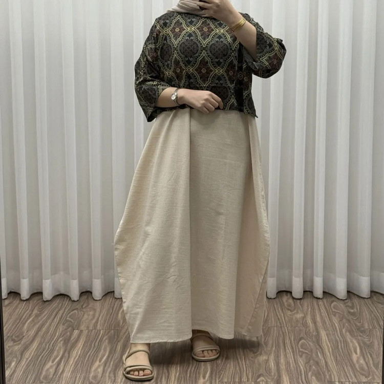 سارافون رویه لینن فری سایز زنانه شیک و راحت مناسب تا سایز 46 چهارفصل مناسب بارداری