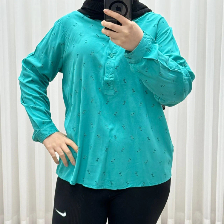 شومیز زنانه نخی مدل شکوفه فری سایز تا 50 تنخور شیک و راحت چهارفصل دکمهدار سایه نمیاندازد