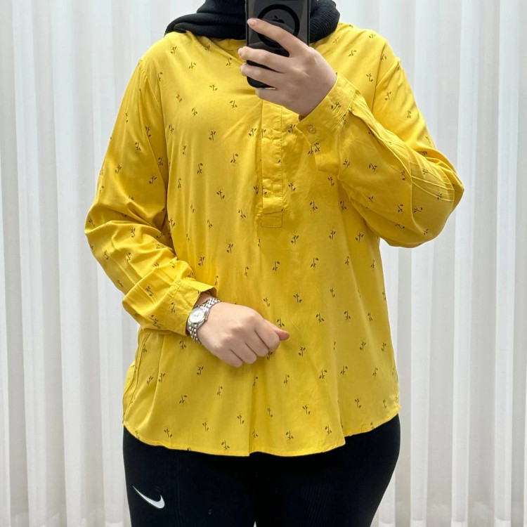 شومیز زنانه نخی مدل شکوفه فری سایز تا 50 تنخور شیک و راحت چهارفصل دکمهدار سایه نمیاندازد