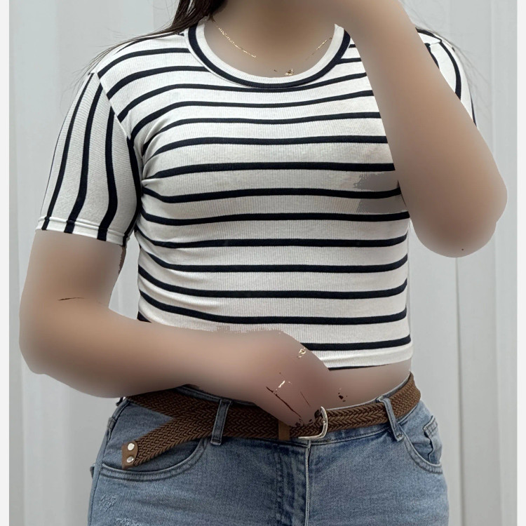 کراپ راه راه کبریتی چهارفصل زنانه دخترانه تنخور شیک سایز S M L XL XXL