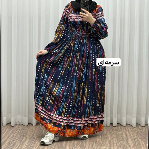 پیراهن ساحلی آستین دار هندی اطلس فری سایز تا 52 کریشه چهارفصل شیک و راحت بدون بدن نما