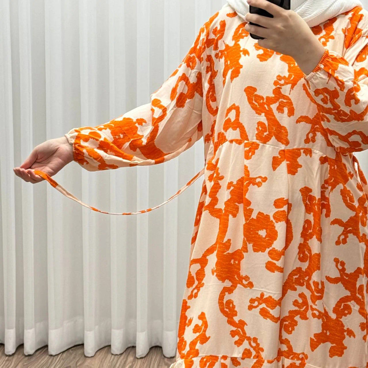 پیراهن ساحلی کرپ طرح فلور فری سایز تا 46 قد 135 کمربنددار شیک راحت چهارفصل