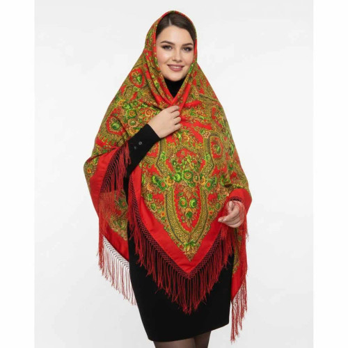 روسری ترکمن اصل کد 1385 ترکیه جنس نخی قواره 140-150 سانت ریشه دستباف 4 فصل