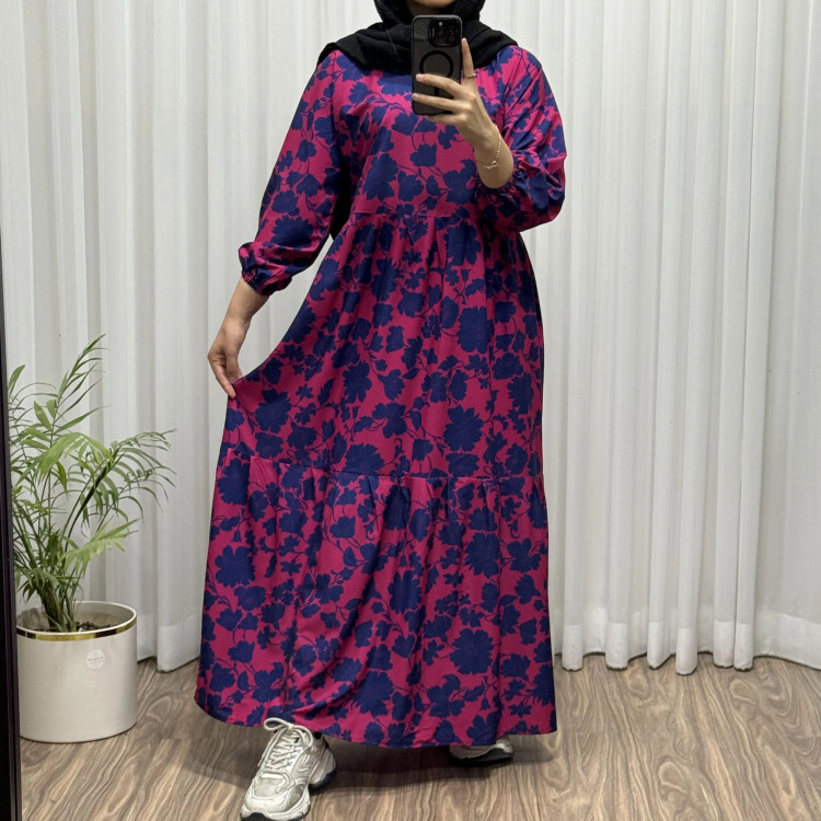 پیراهن ساحلی بوگاتی طرح گل فلور فری سایز تا 48 زنانه چهارفصل شیک و راحت بدون چروک و آبرفت کمربنددار