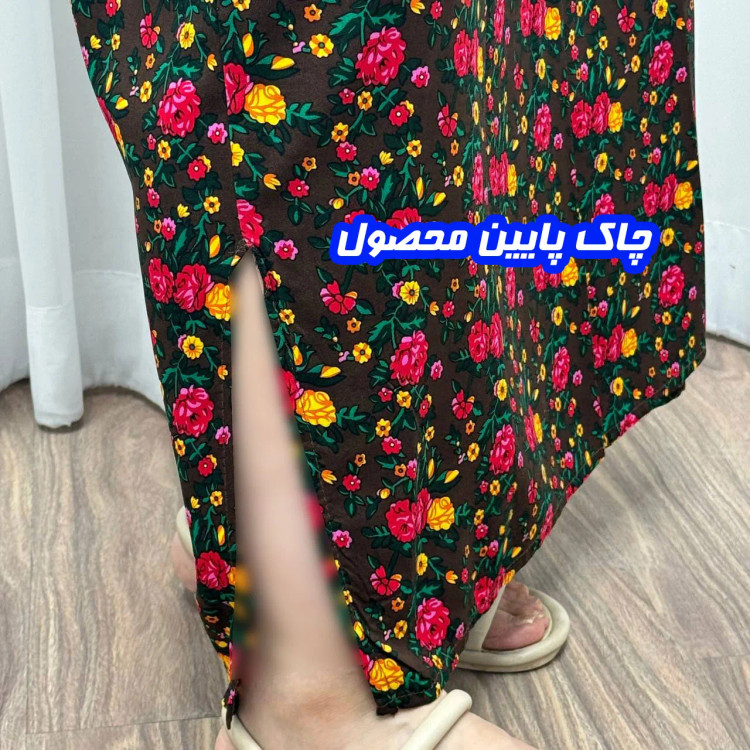 پیراهن ساحلی زنانه ترکمنستان طلاکوب گل ریز فری سایز تا 54 جنس نخی چهارفصل شیک