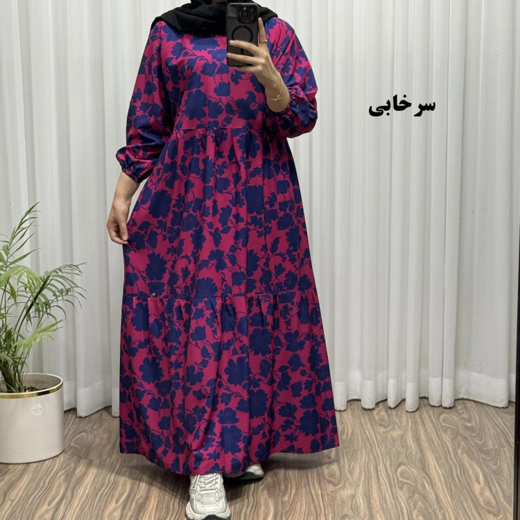 پیراهن ساحلی بوگاتی طرح گل فلور فری سایز تا 48 زنانه چهارفصل شیک و راحت بدون چروک و آبرفت کمربنددار