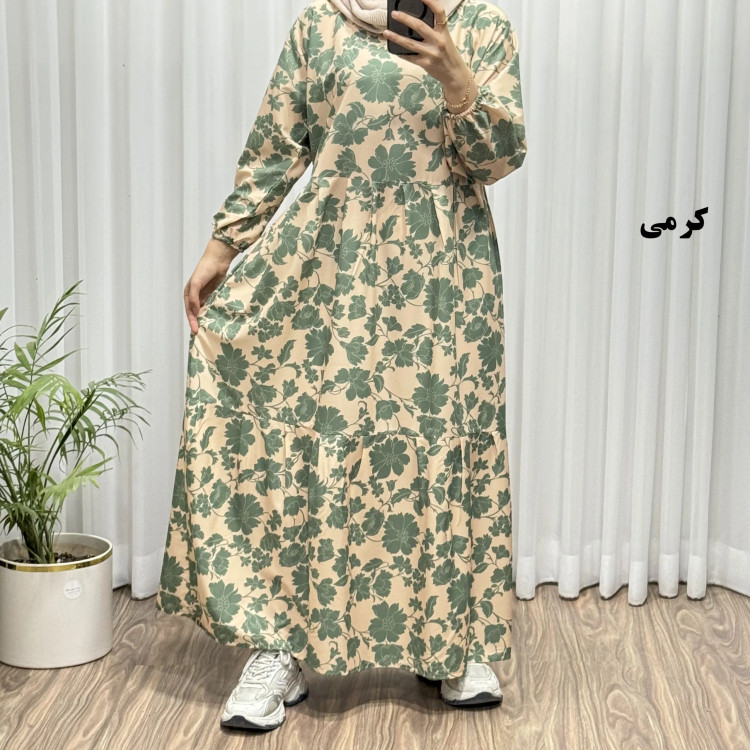 پیراهن ساحلی بوگاتی طرح گل فلور فری سایز تا 48 زنانه چهارفصل شیک و راحت بدون چروک و آبرفت کمربنددار