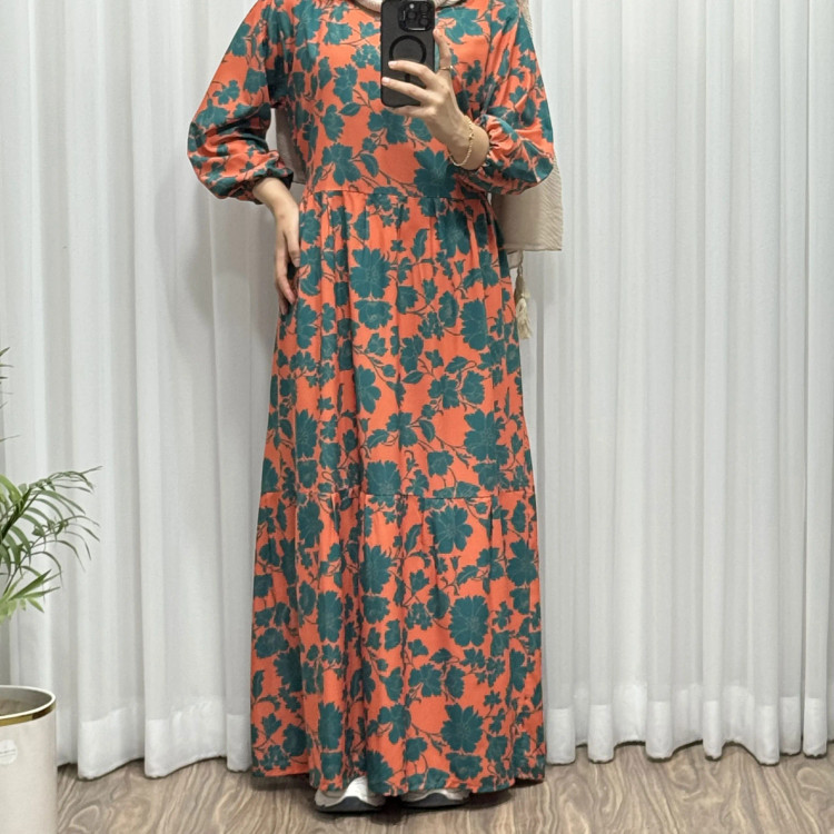 پیراهن ساحلی بوگاتی طرح گل فلور فری سایز تا 48 زنانه چهارفصل شیک و راحت بدون چروک و آبرفت کمربنددار