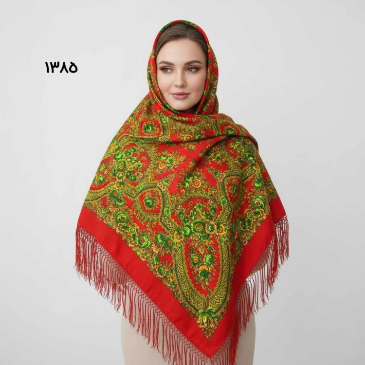 روسری ترکمن اصل کد 1385 ترکیه جنس نخی قواره 140-150 سانت ریشه دستباف 4 فصل