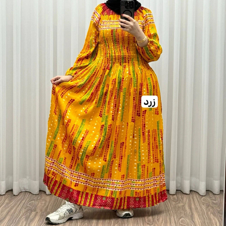 پیراهن ساحلی آستین دار هندی اطلس فری سایز تا 52 کریشه چهارفصل شیک و راحت بدون بدن نما