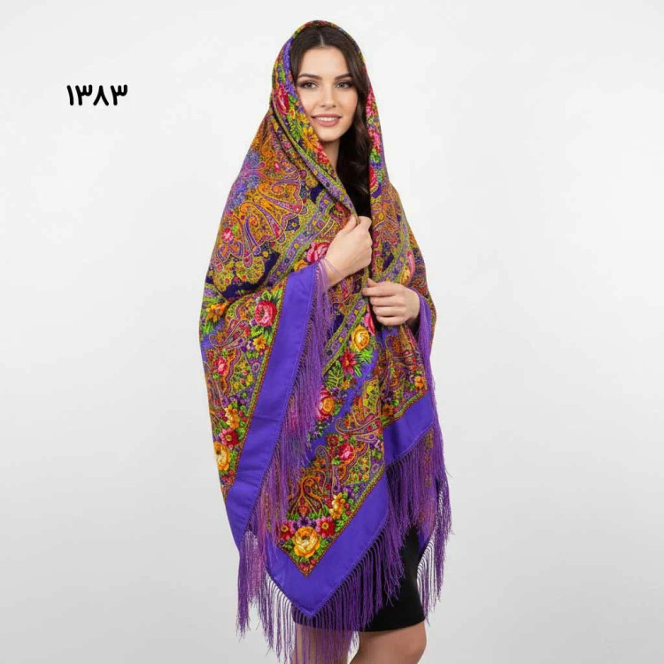 روسری ترکمن اصل زنانه کد 1383 نخی وارداتی ترکیه قواره 140-150 سانت ریشه دستباف 4 فصل