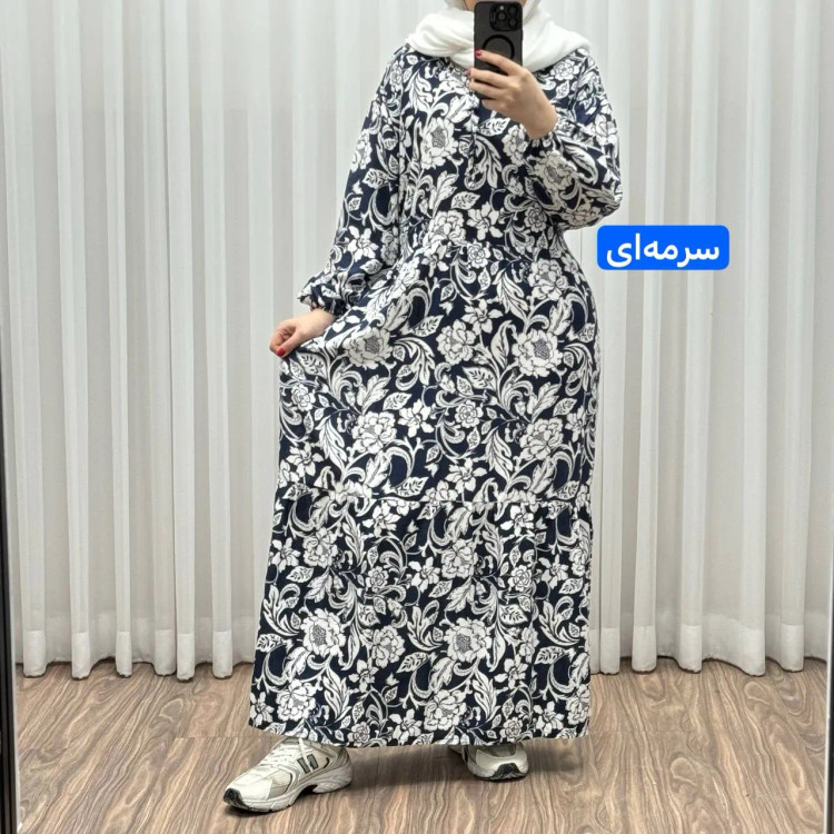 پیراهن فلور نخی فری سایز تا 50 بنددار چهارفصل زنانه شیک راحت